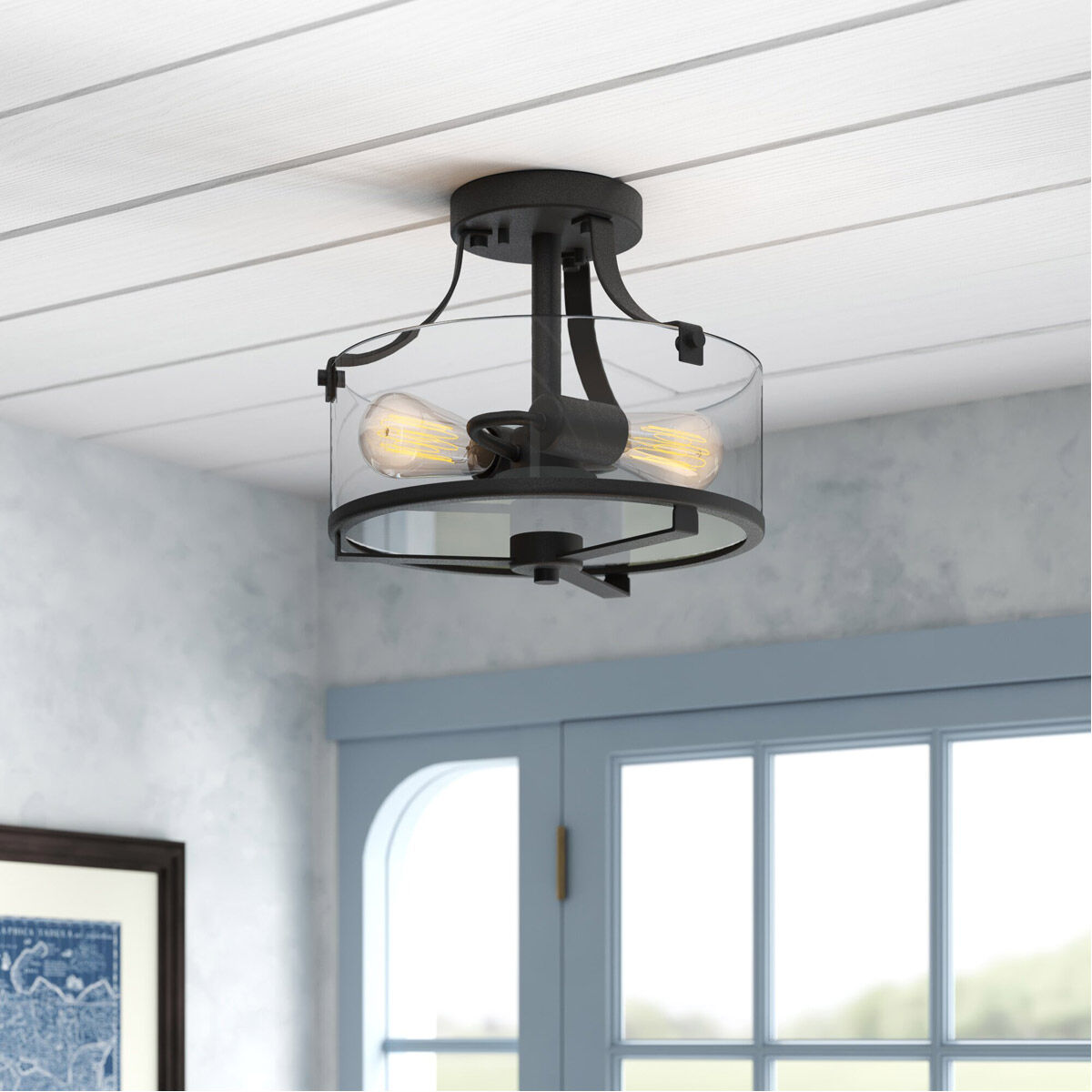 Jedrek 2 Light 13 inch Black Semi-Flush Ceiling Light
